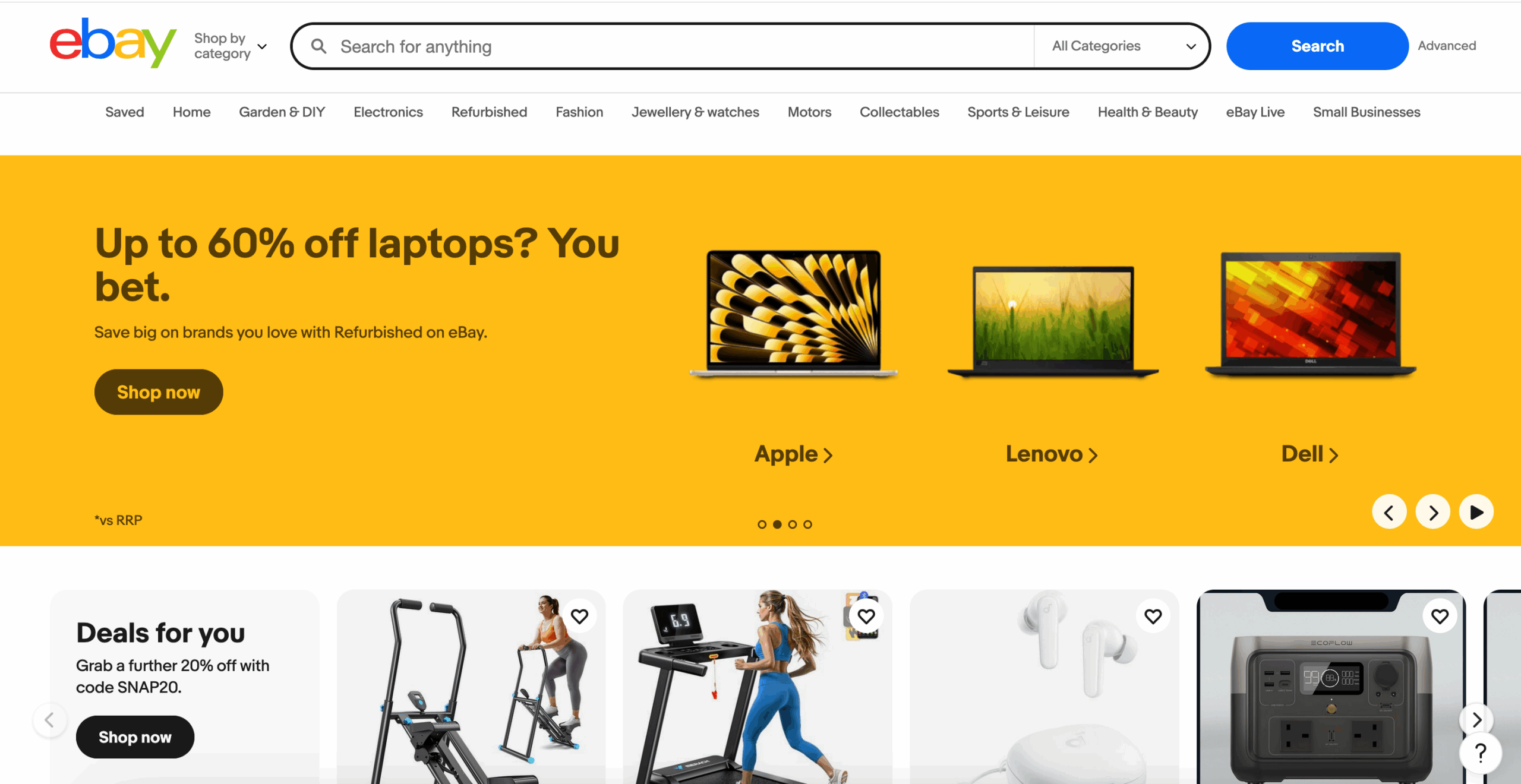 Familiar eBay shopping experience — homepage preview