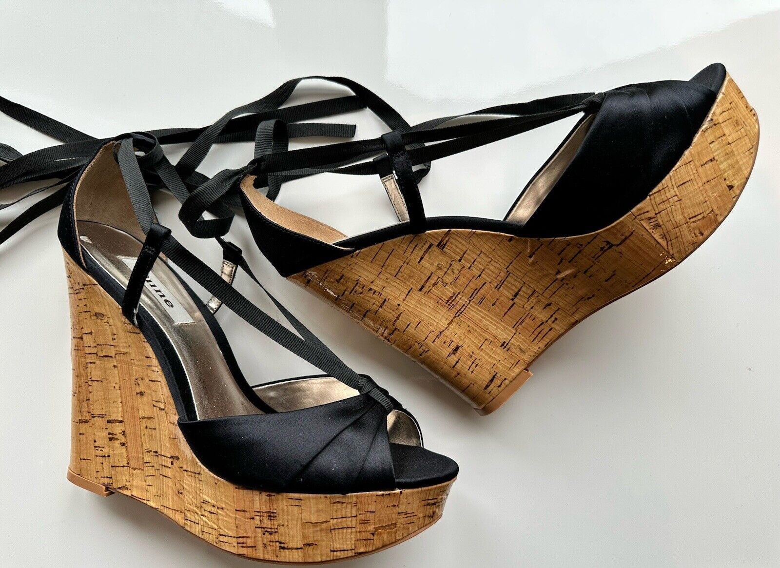 Promo post — black satin cork wedges, posted via X247